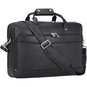 ⚡Men Black Fits 15.6 Inch Laptop Crossbody Bag Attached Leather Briefcase
